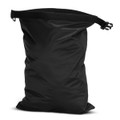 A black lightweight dry bag with a top strap and a secure closure. It has a simple design and features a logo.