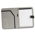 A grey Hartford Portfolio featuring a notepad and a pocket for documents, with a black accent and logo.