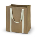A Kraft tote bag in brown with light green straps and a square shape. It has a simple design and no visible branding.