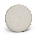 A round, speckled light grey frisbee featuring a smooth surface and no visible branding or text.