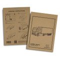 Assembly instructions for a large wooden truck model in a brown cardboard package, featuring a logo.