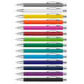 A collection of Lancer Soft-Touch Pens in various colours, featuring a silver clip and accents.
