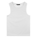 A white men's sports tank top with a simple design and a logo on the label.