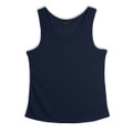 A navy women's sports tank top with a classic sleeveless design and a logo on the interior label.