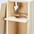 A wooden wine gift box featuring a shelf and a rope handle, showcasing natural wood tones.