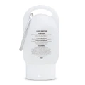 A white 30ml gel hand sanitiser bottle with a clip and a flip-top cap, featuring a logo on the front.
