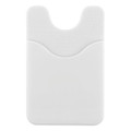 A white Smart Wallet designed to hold cards and attach to a phone, featuring a textured back and a cut-out section.
