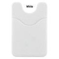 A white phone wallet with a textured finish and a cutout design at the top. It includes a logo.