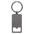 A silver rectangle keychain featuring a blank surface and a round attachment ring.