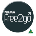 A 90mm black button badge featuring the NRMA Free2go branding and an Australian Made logo.