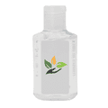 A clear 60ml hand sanitiser gel bottle with a leaf logo, featuring a lemon scent.