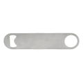 A stainless steel bottle opener in a sleek, minimal design featuring a bottle cap remover and a circular handle.