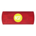A red bandage dispenser with a circular logo, featuring a smooth, sleek design.