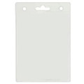 A clear plastic badge holder measuring 110mm W x 160mm H with a slot for attachment at the top.
