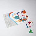 A magnetic jigsaw puzzle in various colours, featuring a unique design and several loose puzzle pieces.