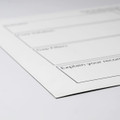 A white magnetic whiteboard with black outline sections for notes, featuring a logo in the corner.