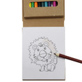 A notepad set featuring a lion illustration and a coloured pencil set, housed in a kraft paper cover.