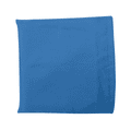 A blue recycled PET bag with a smooth texture and a folded design, featuring a logo.