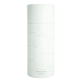 A drink bottle featuring a simple design, presented in a cylindrical container, primarily white in colour. It has a logo.