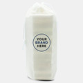 A stacking puzzle set in a white pouch, featuring a circular logo on the front.