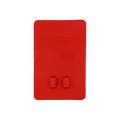 A red silicone phone wallet featuring a smooth surface and two small attachments.