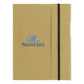A large A5 journal book in a brown cover with an elastic band closure, featuring a logo.
