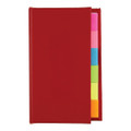A red book with multiple coloured sticky note marker strips peeking out from the side. It has a logo on the cover.