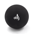 A black high bounce ball with a logo. The surface appears smooth and rounded, ideal for fun and games.