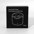 A black box containing Clarity BT Noise Cancellation Earphones, featuring a design outline of the earbuds inside.