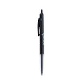 A black plastic pen with a silver clip, featuring a logo on the barrel.