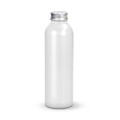 A drink bottle in a sleek white finish with a silver metal cap and a brand logo.