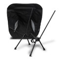 A black lightweight folding chair with a mesh back and adjustable legs, featuring a simple and compact design.
