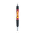 A red and black Emblem Colour Pen with a logo on the barrel, featuring a click mechanism and silver tip.
