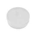 A white container with a smooth, rounded lid, suitable for storage or packaging.