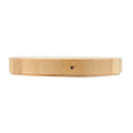 A round bamboo wireless charger with a smooth surface and a subtle logo, showcasing its natural wood texture.