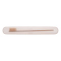 A bamboo toothbrush in a protective case. The toothbrush features a wooden handle and soft bristles.