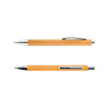 A bamboo pen with a sleek design featuring silver accents, showcasing a light natural wood finish.