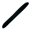 A black pen with a smooth, elongated design, featuring a simple logo on its body.