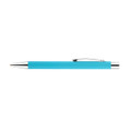 A turquoise aluminium pen with a silver clip and a sleek design. It features branding on the barrel.