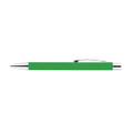 A green aluminium pen with a silver clip. The pen features a sleek, modern design and has a logo.