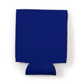 A blue stubby cooler with a fitted base and a smooth surface, featuring a logo on one side.