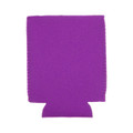 A purple stubby cooler featuring a brand logo, designed to keep drinks cool.