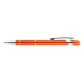 An orange aluminium pen with silver accents and a clip, featuring a textured grip section.