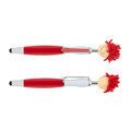 Two stylus pens with red and white features, including a playful top with red yarn hair and a smiling face.