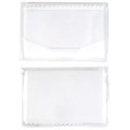 A white microfibre lens cleaning cloth packaged in a clear protective case. The cloth is folded within.
