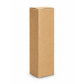 A brown cardboard box standing upright, featuring a simple, unmarked design.