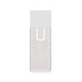 A white bookmark magnifier ruler featuring a clear central magnifying section and ruler markings on the edges.
