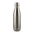 A drink bottle made of stainless steel with a sleek, metallic finish and a screw-top lid.