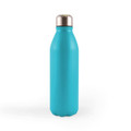 A drink bottle featuring a sleek turquoise aluminum design with a stainless steel lid.