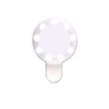 A round LED selfie light with a clip attachment, featuring multiple light settings for enhanced illumination.